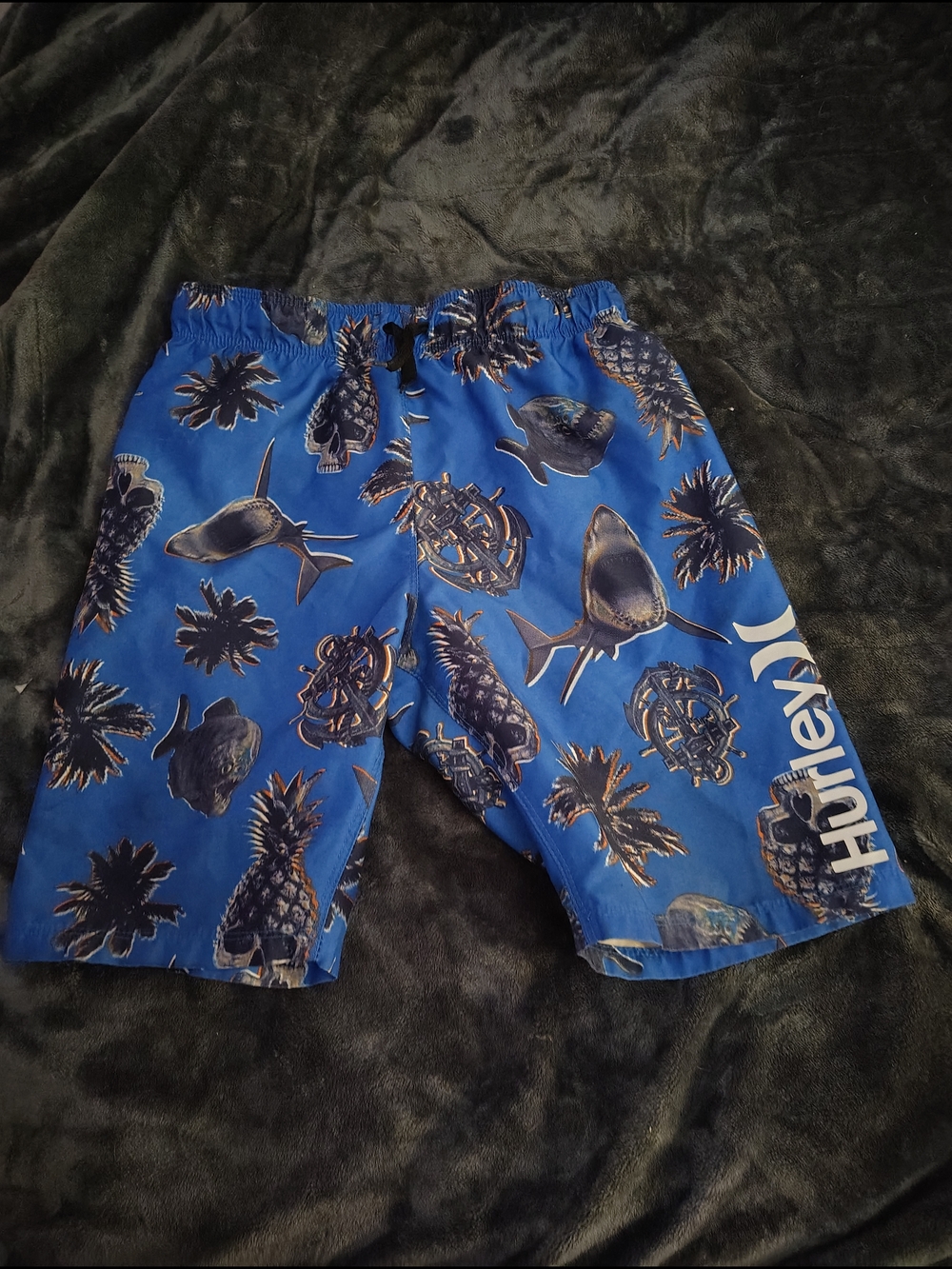 Boys Hurley Blue Pineapple & Shark Print Swim Trunks